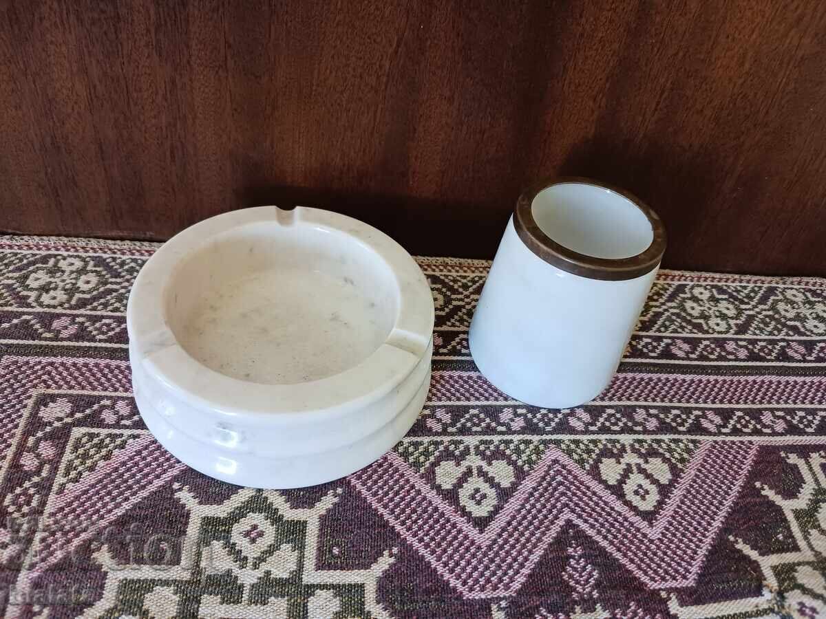 Marble ashtray and vase - pencil holder