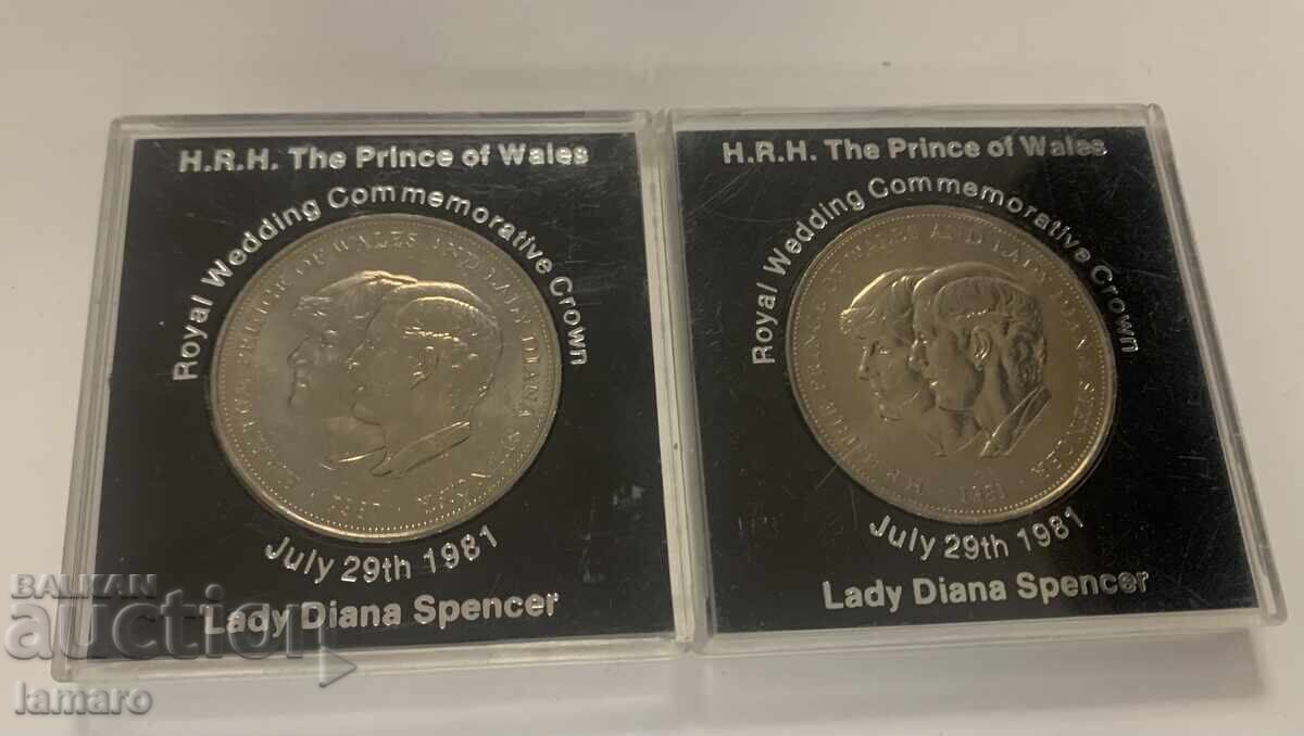 Auction  2 English commemorative coins 1981 Lady Diana