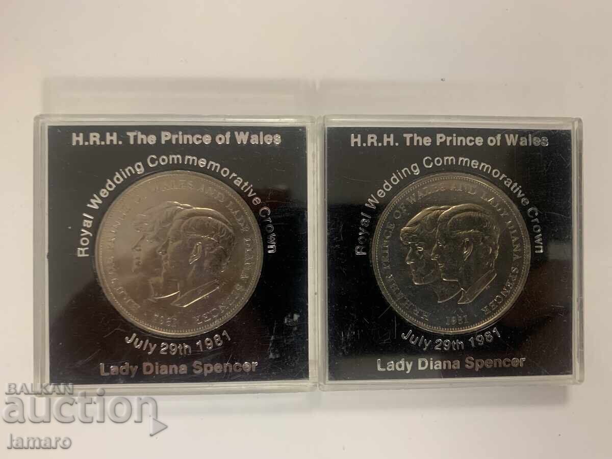 2 English commemorative coins 1981 Lady Diana