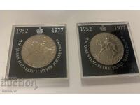 2 monede jubiliare englezești 1977 nuntă de argint