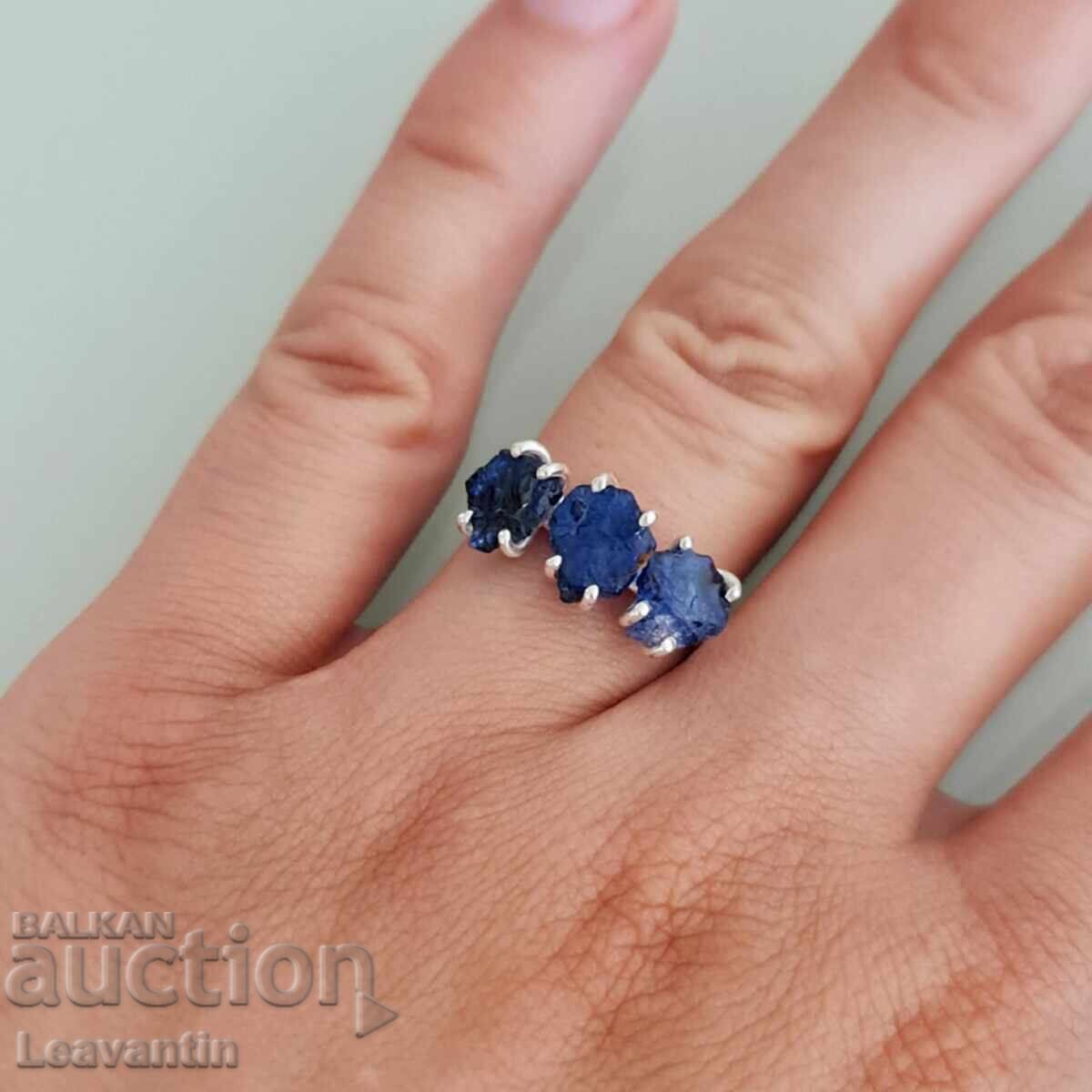 Ασημένιο δαχτυλίδι με ακατέργαστα Ζαφείρια - 5 Ασημένιο δαχτυλίδι με ακατέργαστα Ζαφείρια - 5