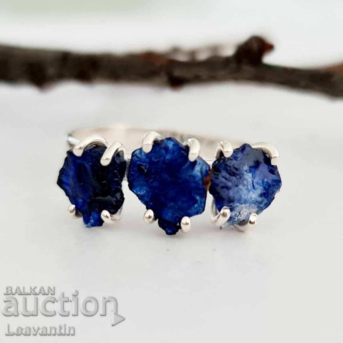 Ασημένιο δαχτυλίδι με ακατέργαστα Ζαφείρια - 6 Ασημένιο δαχτυλίδι με ακατέργαστα Ζαφείρια - 6