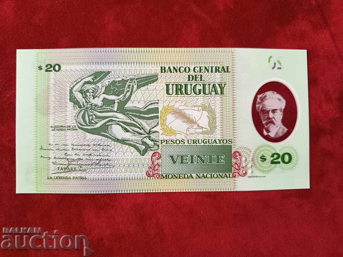 Auction  URUGUAY banknote 20 pesos UNC 2020 polymer Exceptional