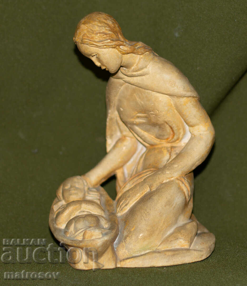 Αυθεντικό διακοσμητικό κεραμικό ειδώλιο γυναίκας με παιδί