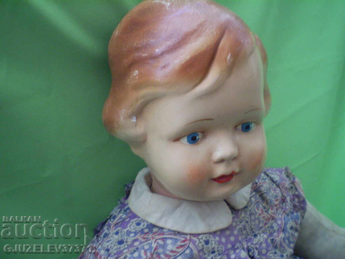 Δημοπρασία Βίντατζ κούκλα με κεφάλι από παπιέ-μασέ, υφασμάτινο σώμα, γεμιστό