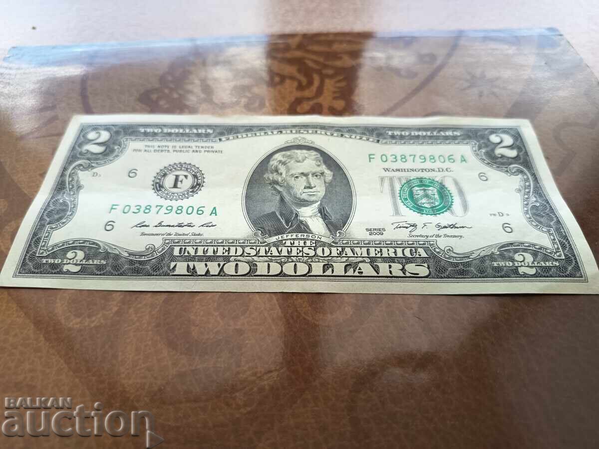 Bancnotă SUA 2 dolari din 2009 Atlanta, Georgia cu preț 11.00 BGN | € 5.62 Bancnotă SUA 2 dolari din 2009 Atlanta, Georgia cu preț 11.00 BGN | € 5.62
