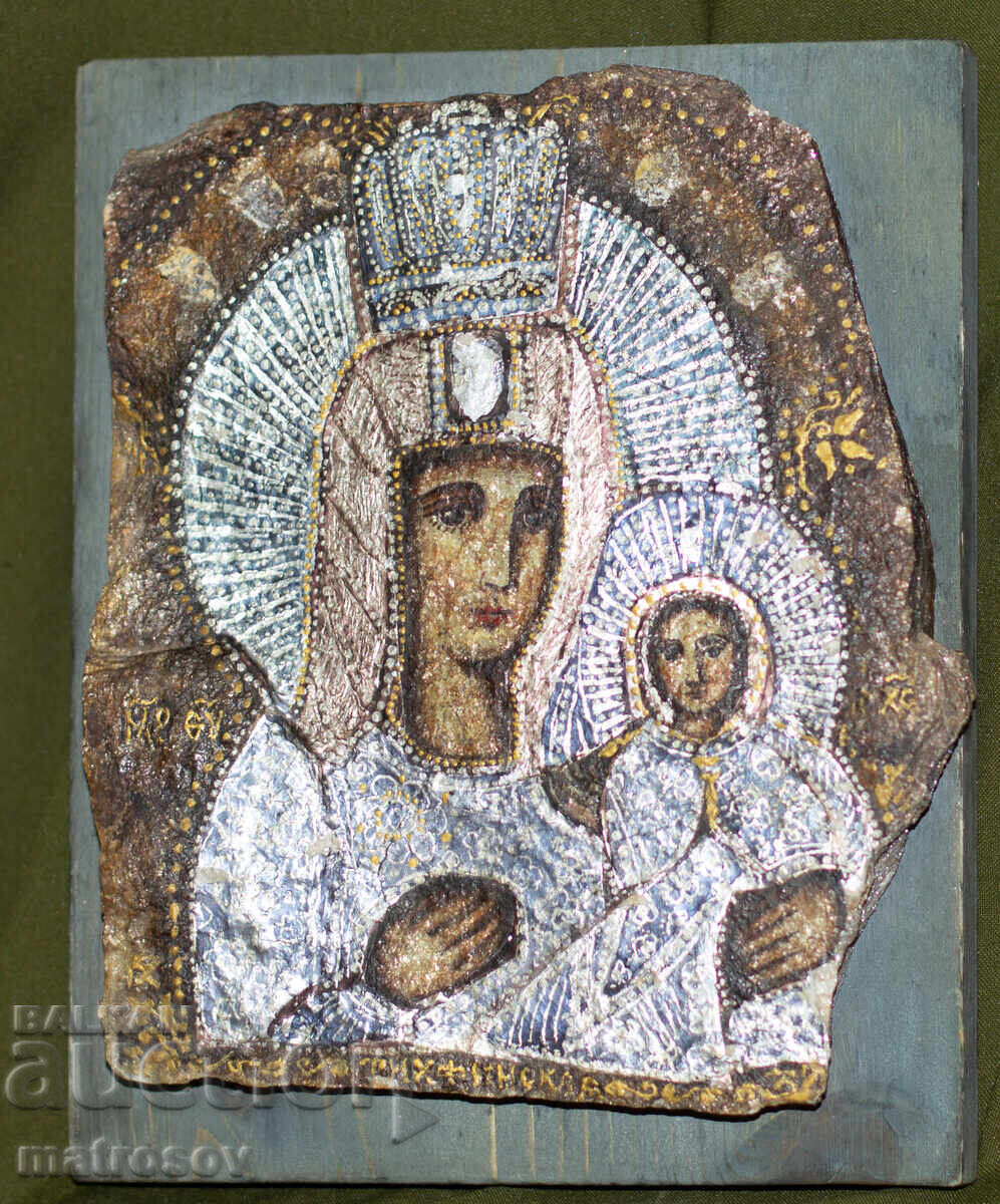 Χειροποίητη αγιογραφία σε πέτρα, Παναγία με τον Χριστό - 5