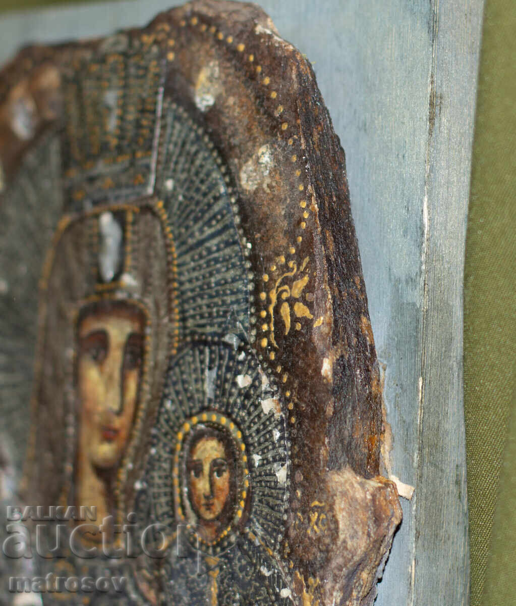 Χειροποίητη αγιογραφία σε πέτρα, Παναγία με τον Χριστό - 7