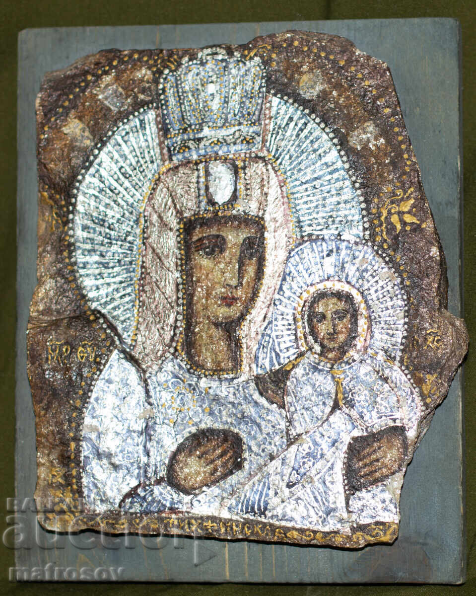 Χειροποίητη αγιογραφία σε πέτρα, Παναγία με τον Χριστό