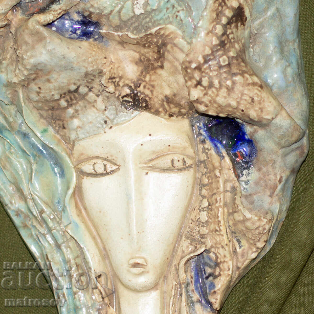 Авторска декоративна керамична статуетка, портрет на жена - 5