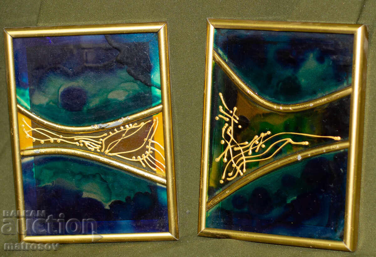 Δύο χειροποίητοι αφηρημένοι πίνακες ζωγραφικής σε γυαλί με τιμή 160.00 BGN | € 81.81