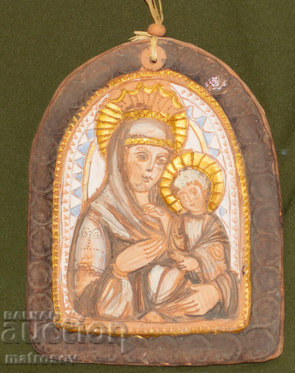 Hand-painted ceramic icon of the Holy Mother with the Child