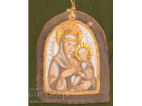 Icoană ceramică pictată manual a Maicii Domnului cu Pruncul