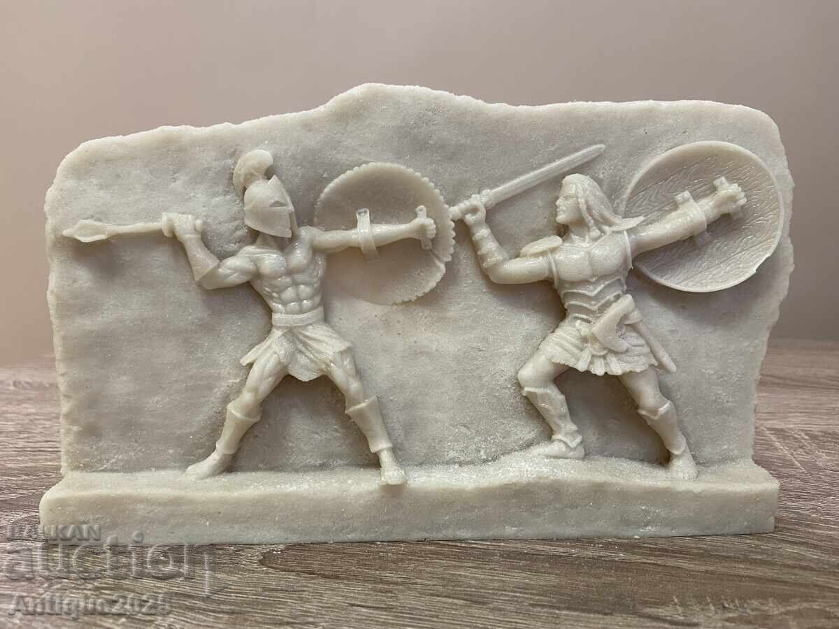 Duel de gladiatori - basorelief din marmură