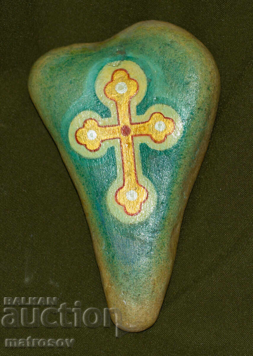 Hand-painted stone, Crucifixion, signed and dated with price 130.00 BGN | € 66.47