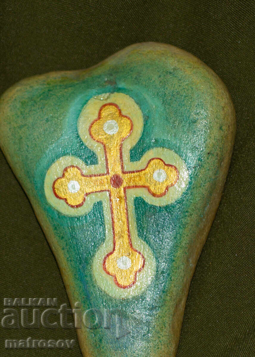 Auction  Hand-painted stone, Crucifixion, signed and dated