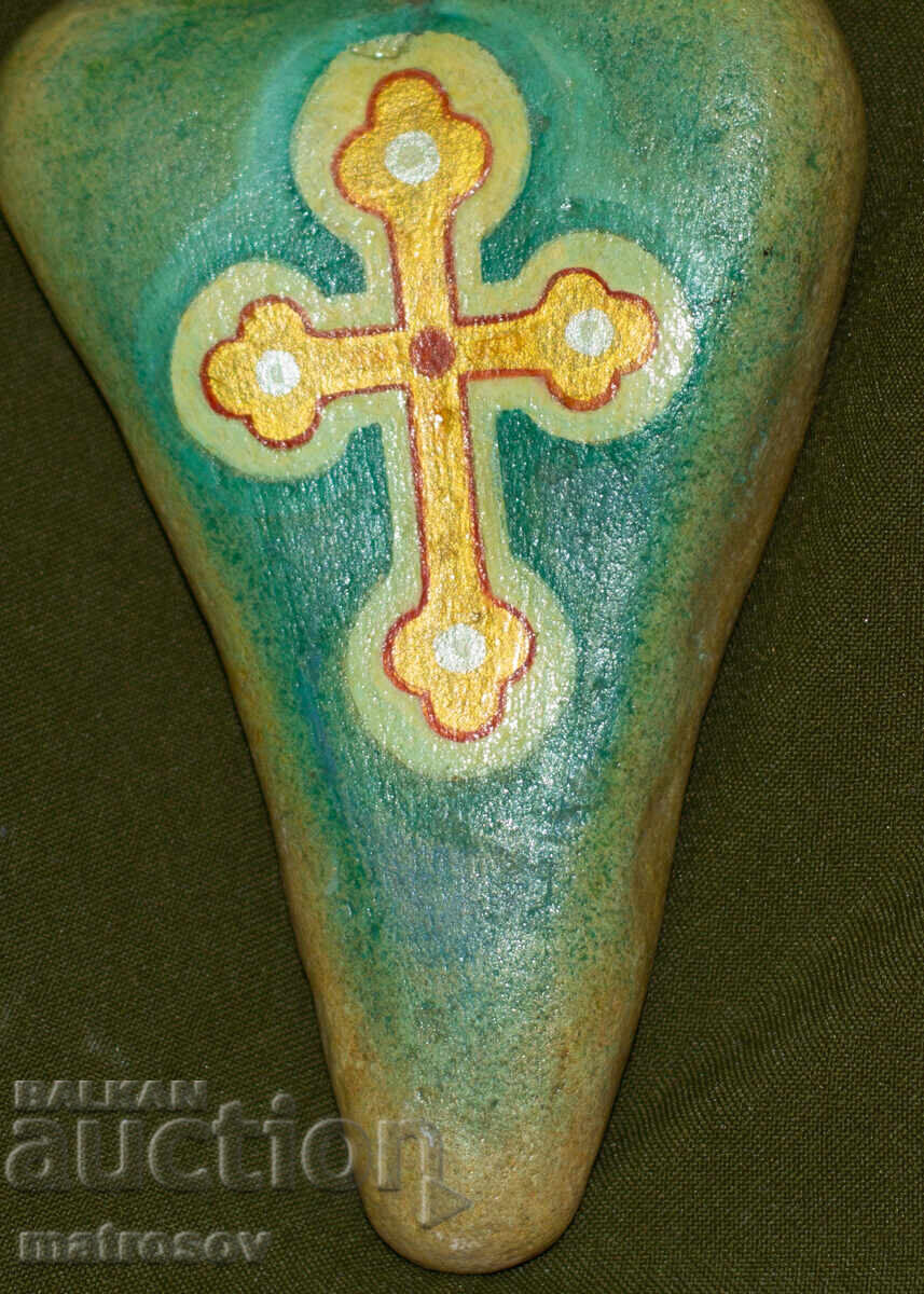 Delivery of Hand-painted stone, Crucifixion, signed and dated