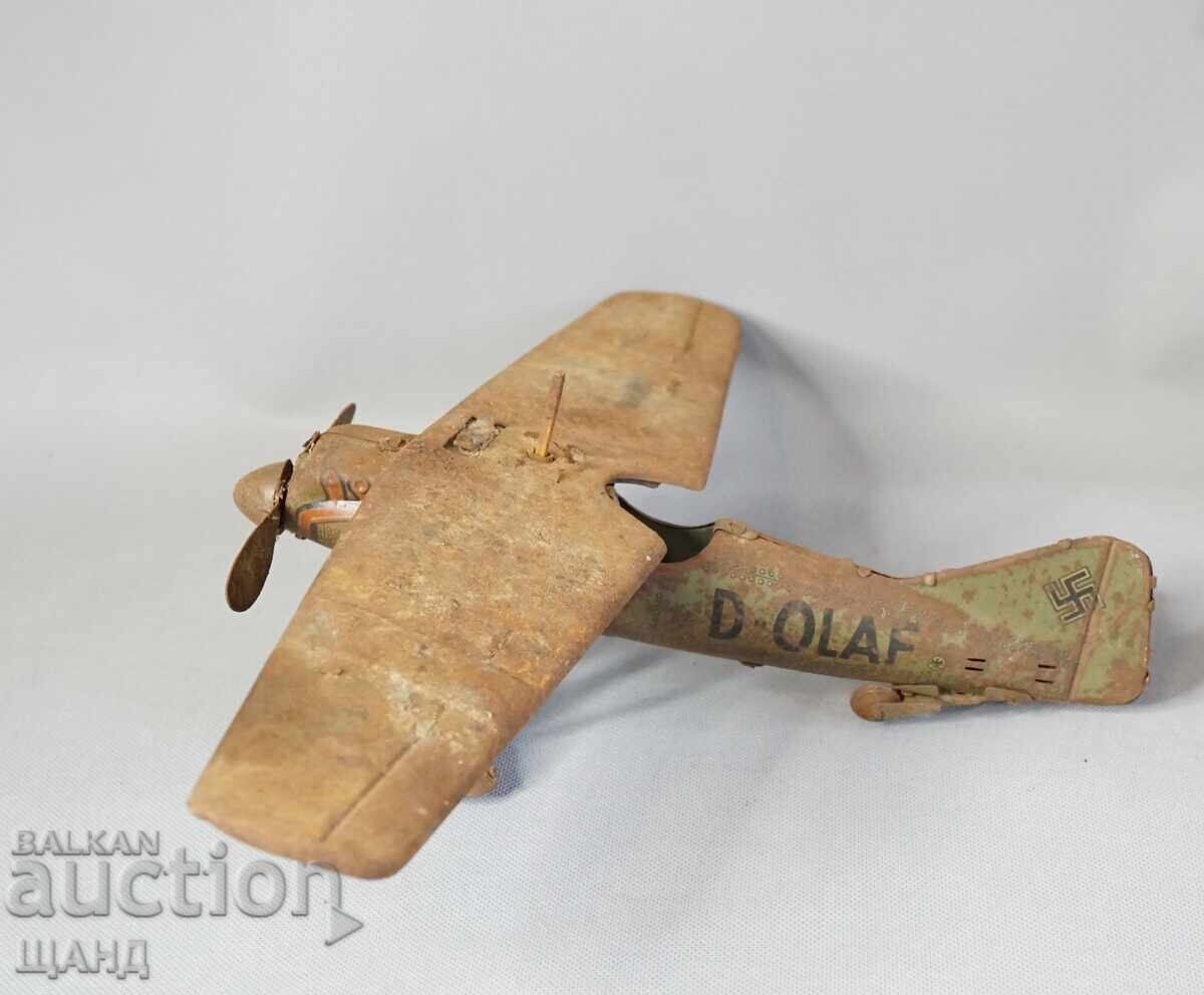 Vechiă Jucărie Mecanică Metalică Germană, Model Avion