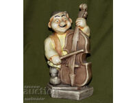 Statuetă ceramică decorativă muzician, contrabasist