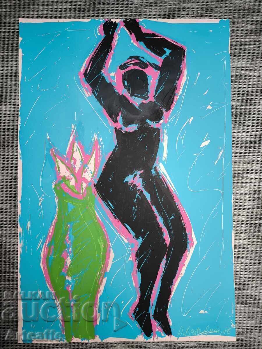 Act feminin - serigrafie color, acril