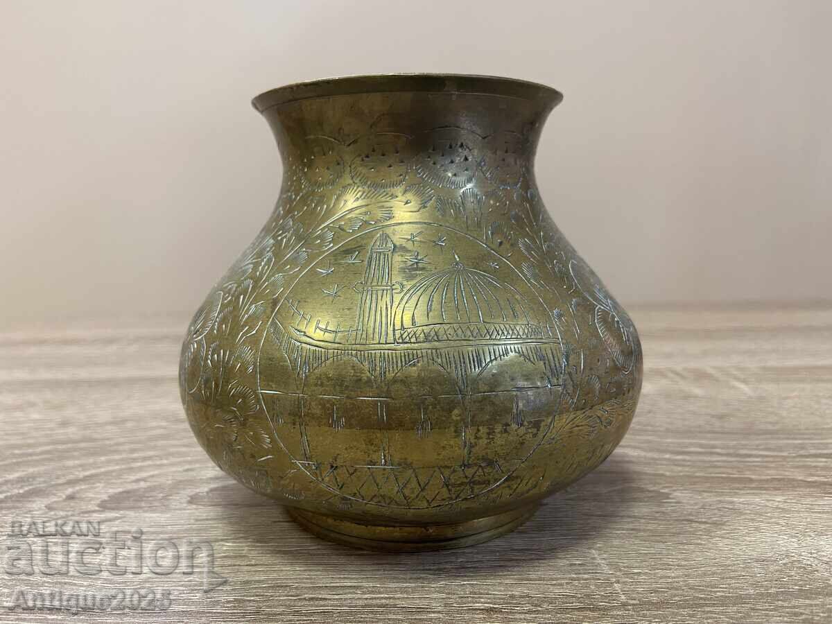 Vintage brass vase with engraving from Jerusalem