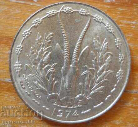 10 франка 1974 г  - Западна Африка с цена 3.00 лв. | € 1.53