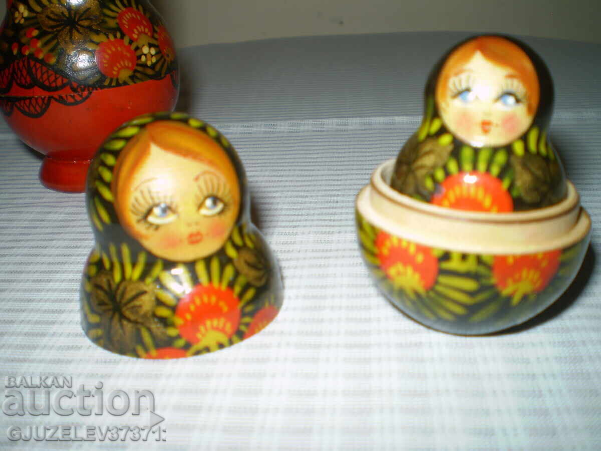 Руски винтидж автентични 5 рисувани дървени кукли за гнезде - 6