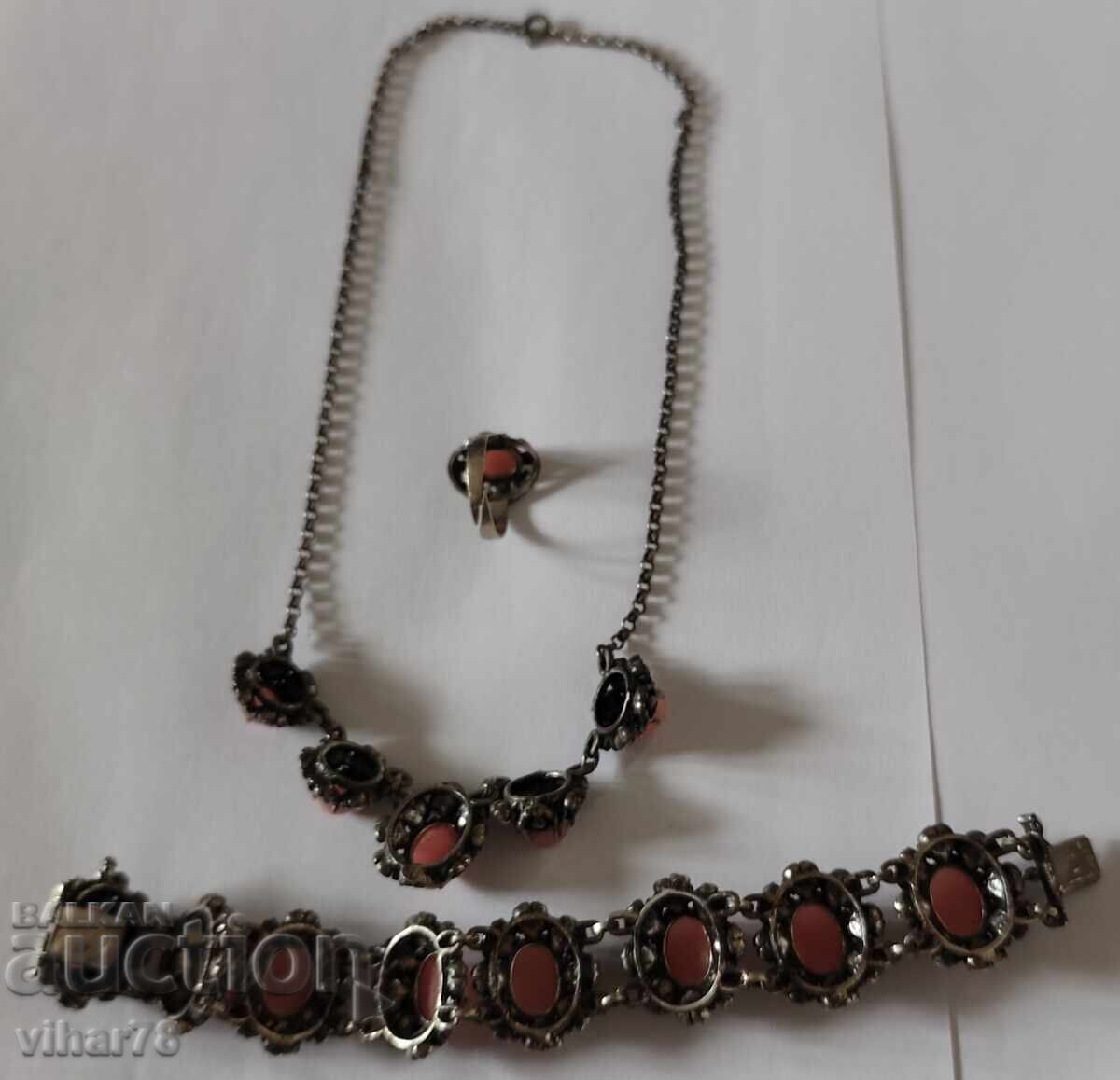 Very beautiful silver set: bracelet, necklace, ring - 7