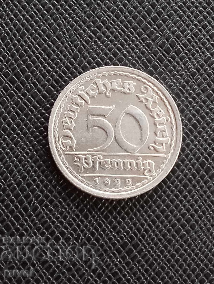 Germany 50 Pfennig 1922 - G with price 2.30 BGN | € 1.18