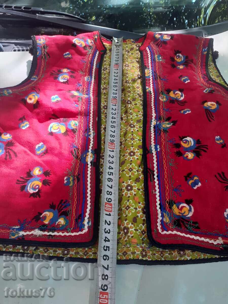 Старо червено шарено елече елек за народна носия - 6