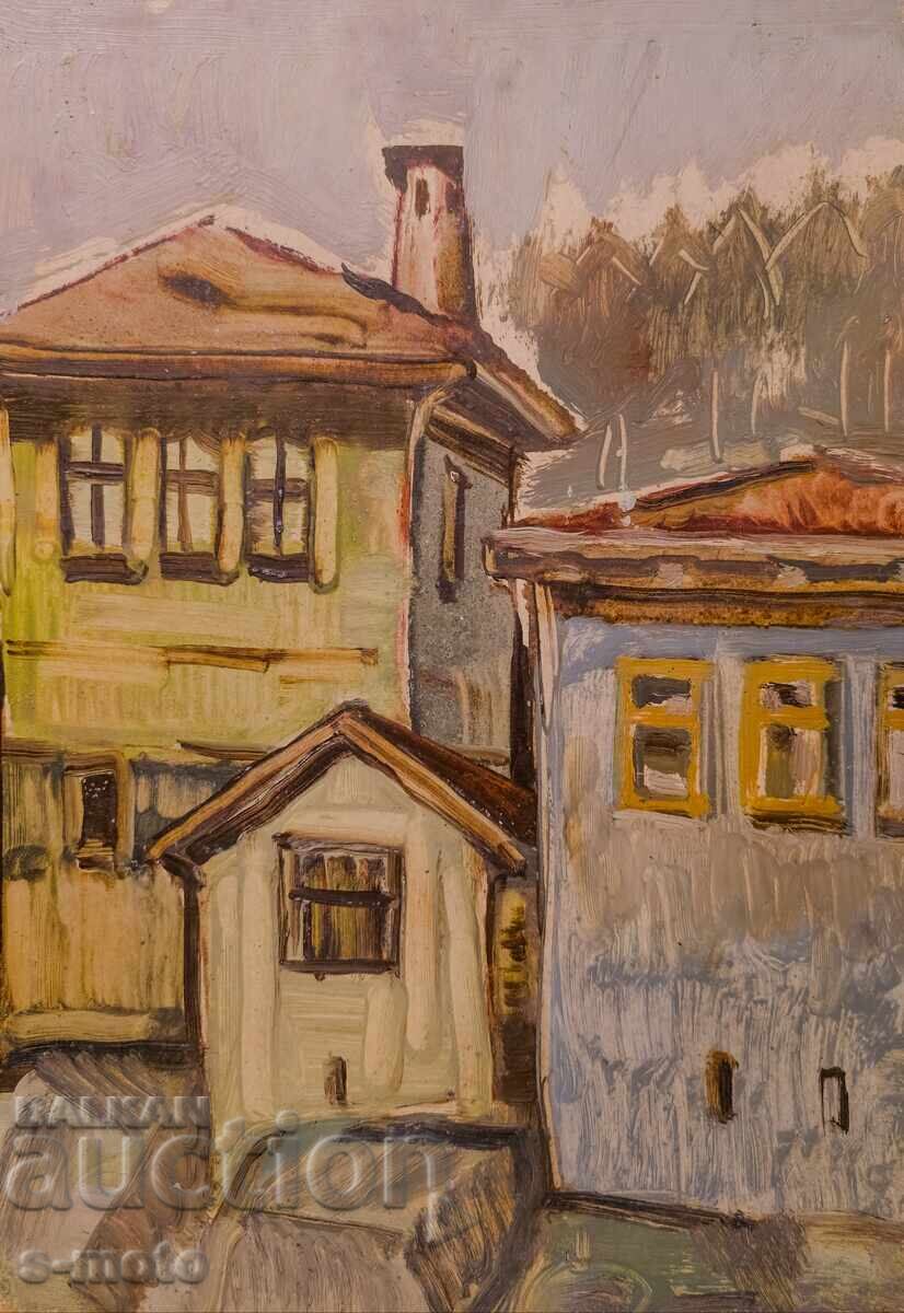 Παλιός ελαιογραφία, αστικό τοπίο με τιμή 280.00 BGN | € 143.16