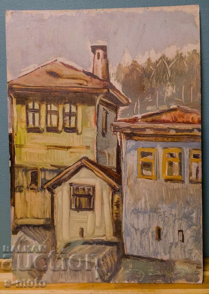 Παλιός ελαιογραφία, αστικό τοπίο - 6