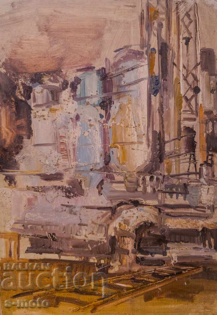 Παλαιό ελαιογραφία, βιομηχανικό τοπίο εργοστασίου με τιμή 280.00 BGN | € 143.16 Παλαιό ελαιογραφία, βιομηχανικό τοπίο εργοστασίου με τιμή 280.00 BGN | € 143.16