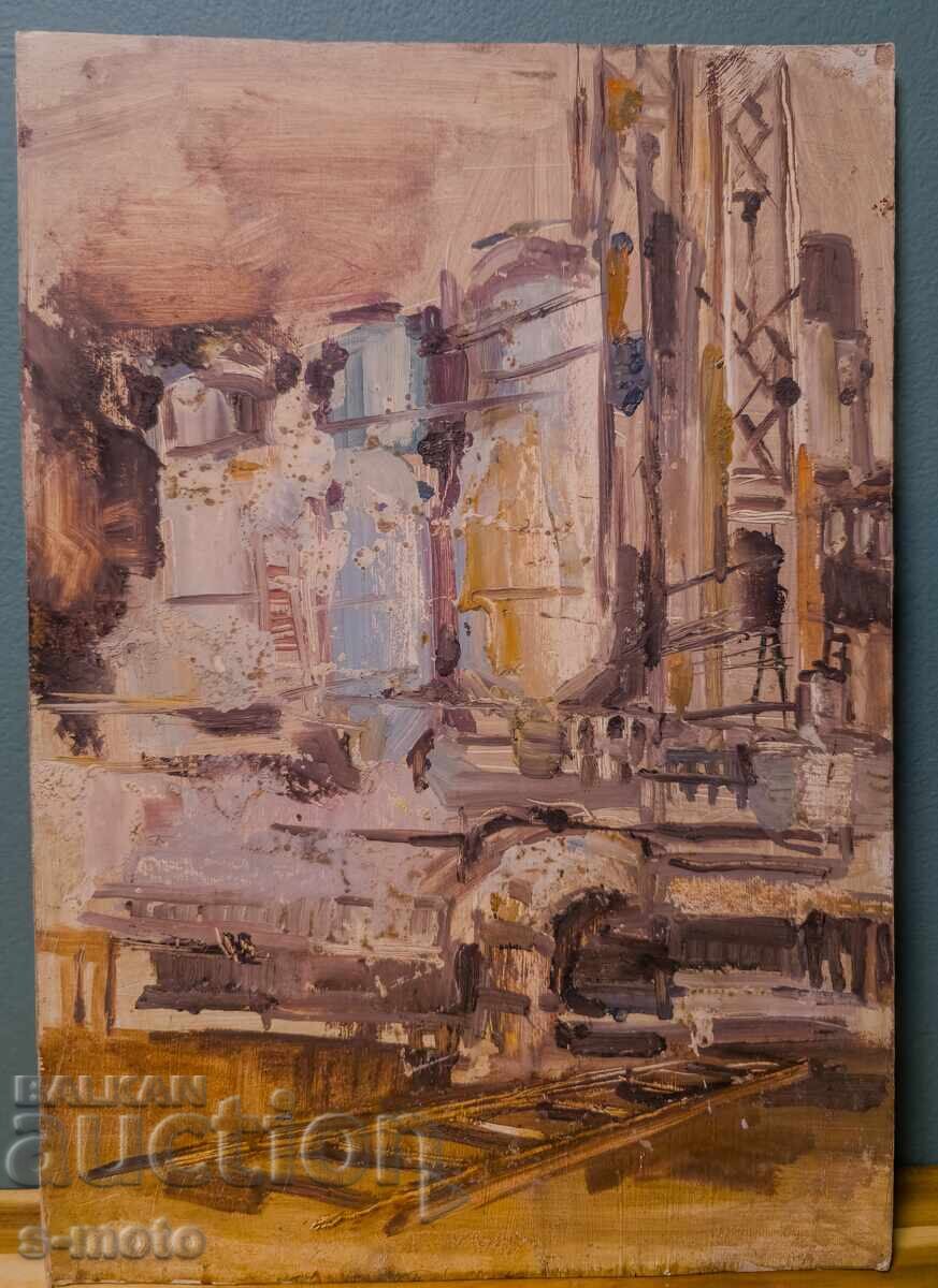 Παλαιό ελαιογραφία, βιομηχανικό τοπίο εργοστασίου - 5 Παλαιό ελαιογραφία, βιομηχανικό τοπίο εργοστασίου - 5