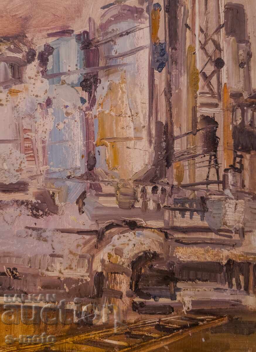 Παλαιό ελαιογραφία, βιομηχανικό τοπίο εργοστασίου - 6 Παλαιό ελαιογραφία, βιομηχανικό τοπίο εργοστασίου - 6