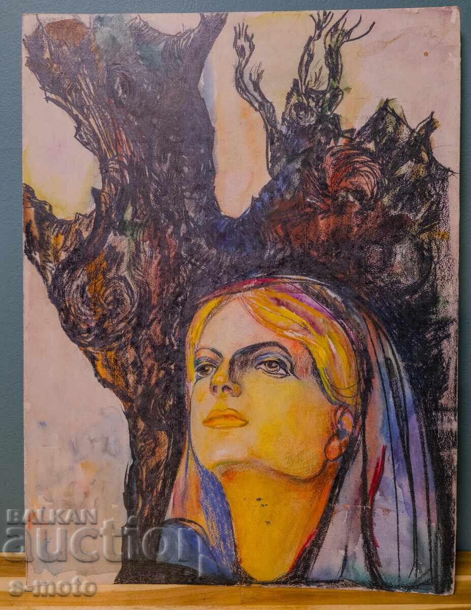 Auction  Old pastel painting, female portrait