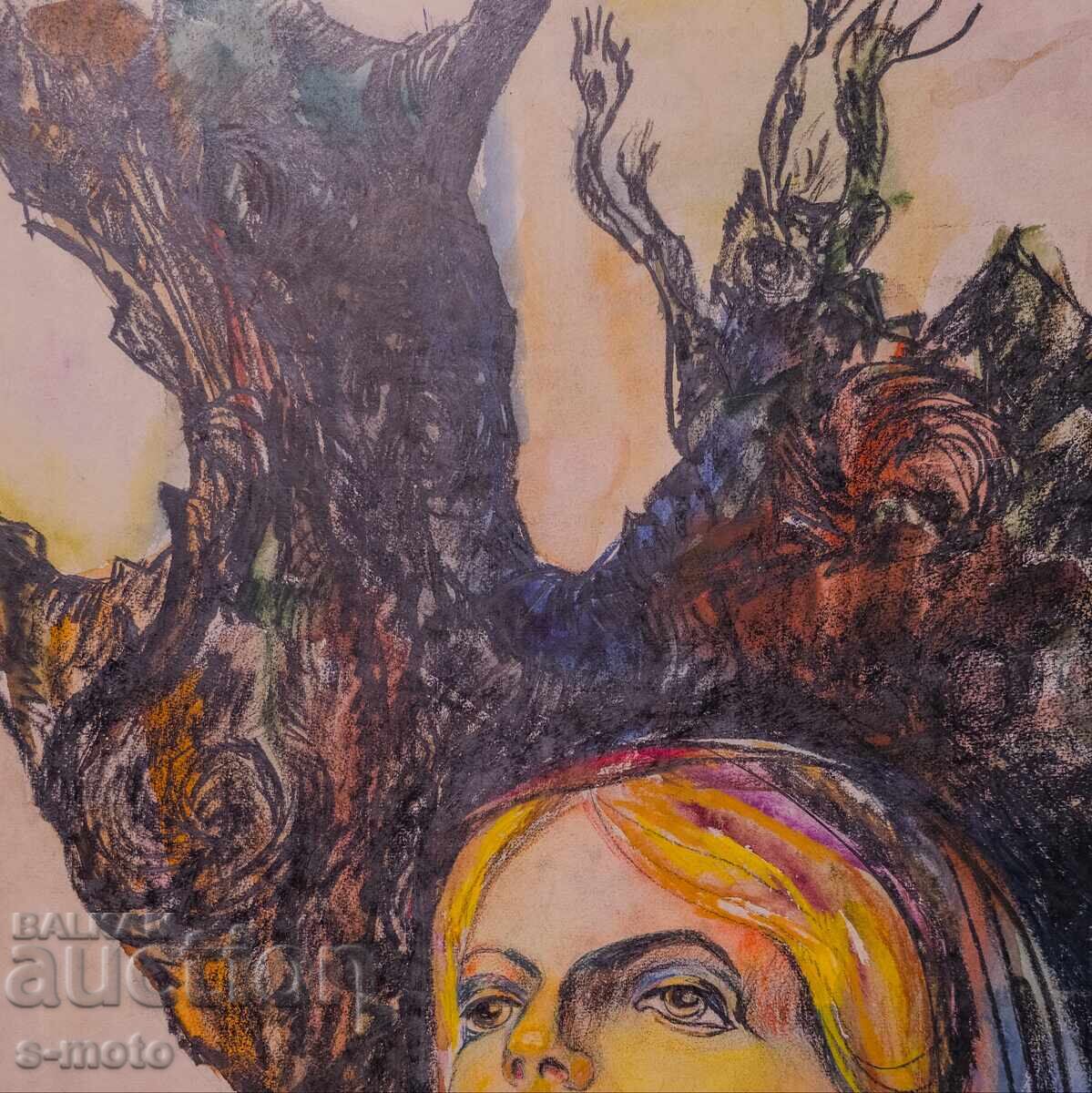 Delivery of Old pastel painting, female portrait