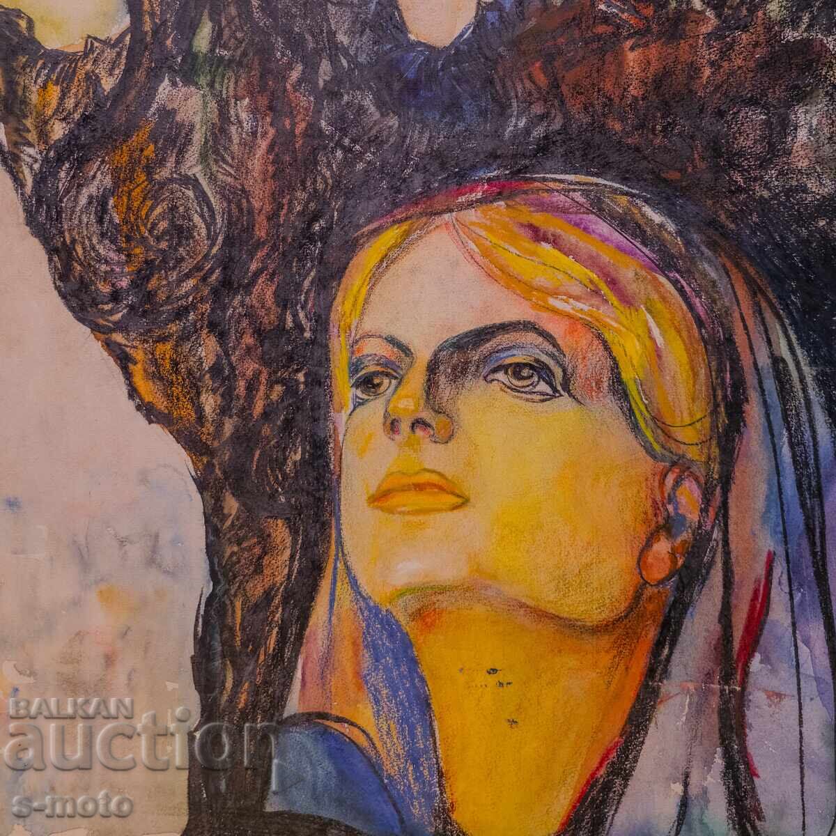 Old pastel painting, female portrait - 5