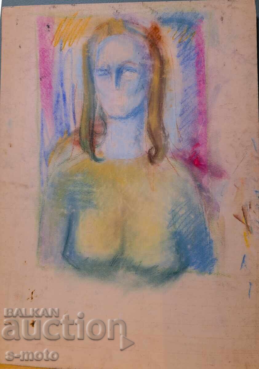 Old pastel painting, female portrait - 6