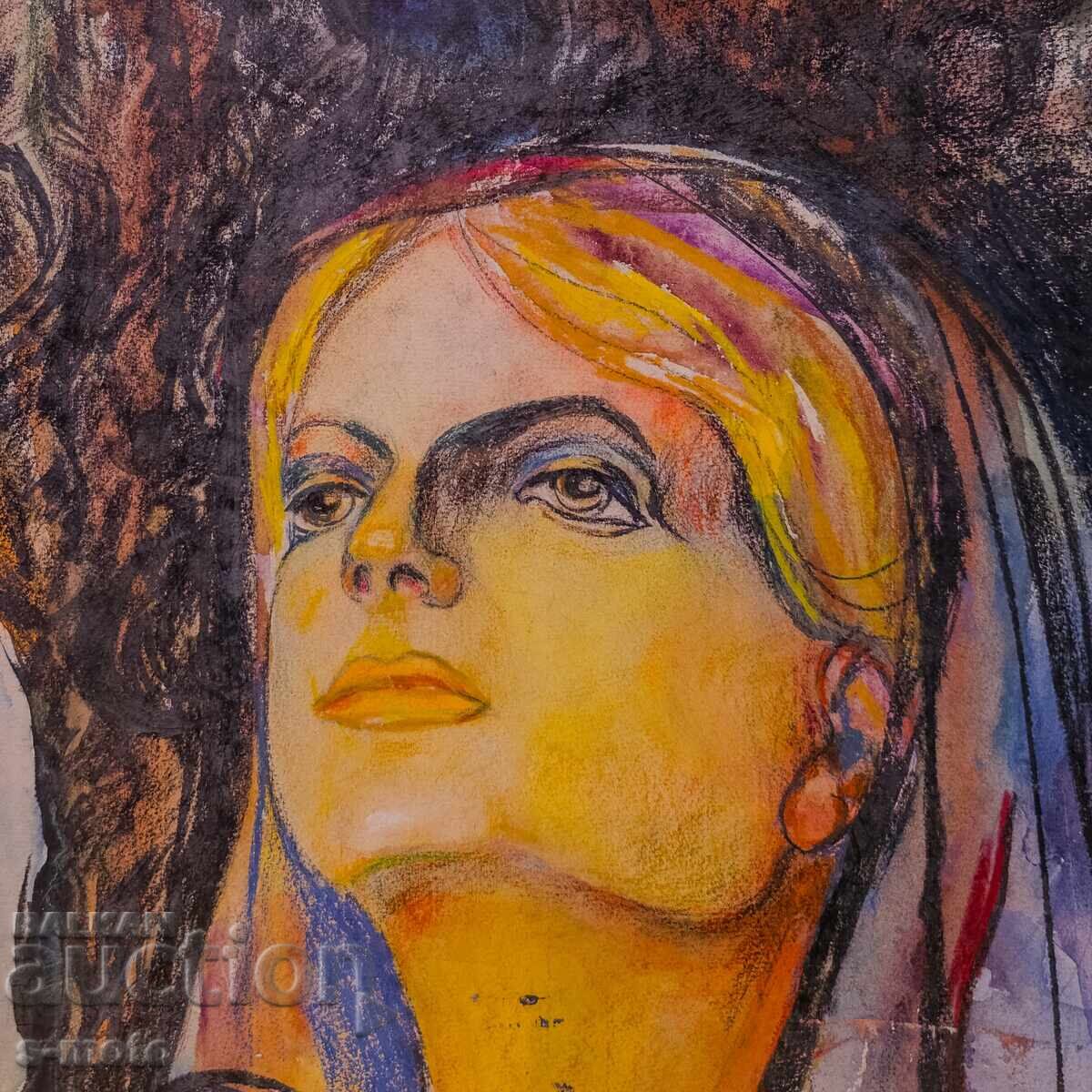 Old pastel painting, female portrait - 7