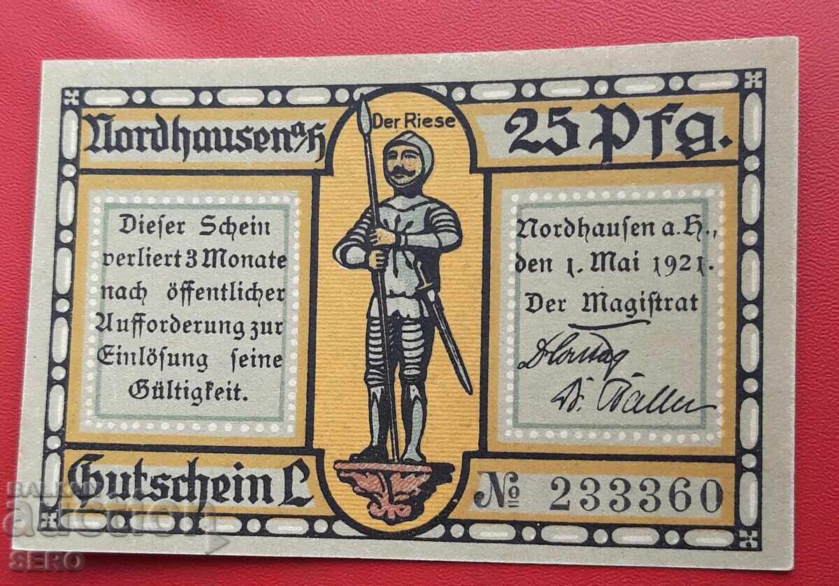 Banknote - Germany - Thuringia - Nordhausen - 25 Pfennig 1921 with price 2.00 BGN | € 1.02