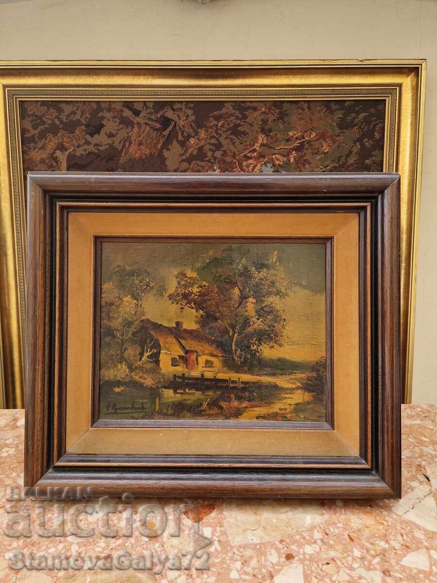 Frumos pictură antică belgiană în ulei pe pânză Frumos pictură antică belgiană în ulei pe pânză