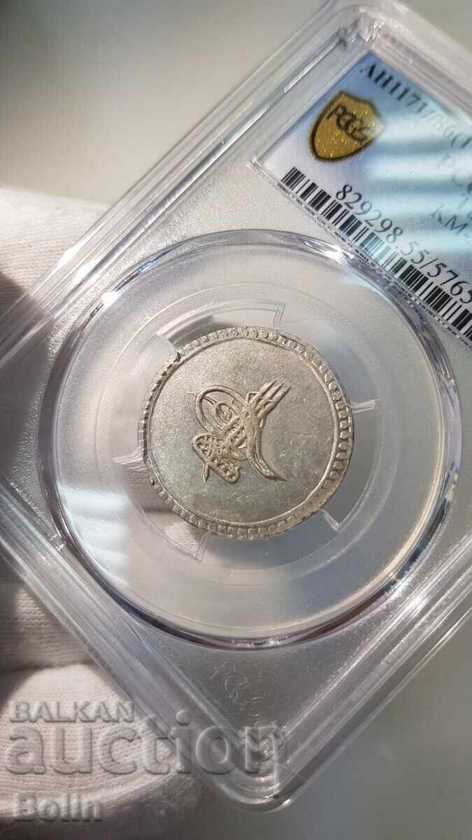 AU 55 Monedă rară turcească, otomană din argint 10 para 1772 cu preț 230.00 BGN | € 117.60