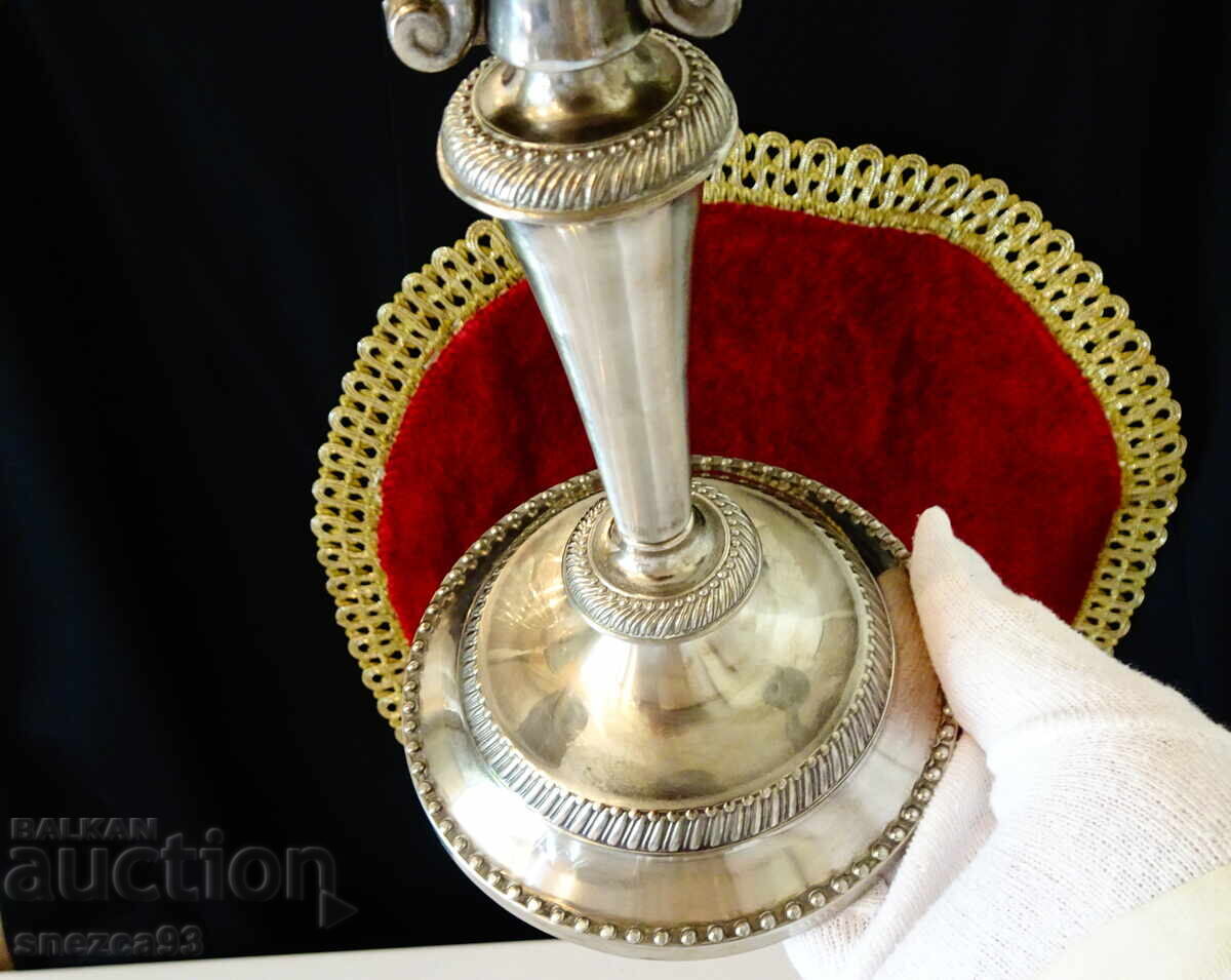 Посребрен троен свещник,свещник тройка,релеф. - 6