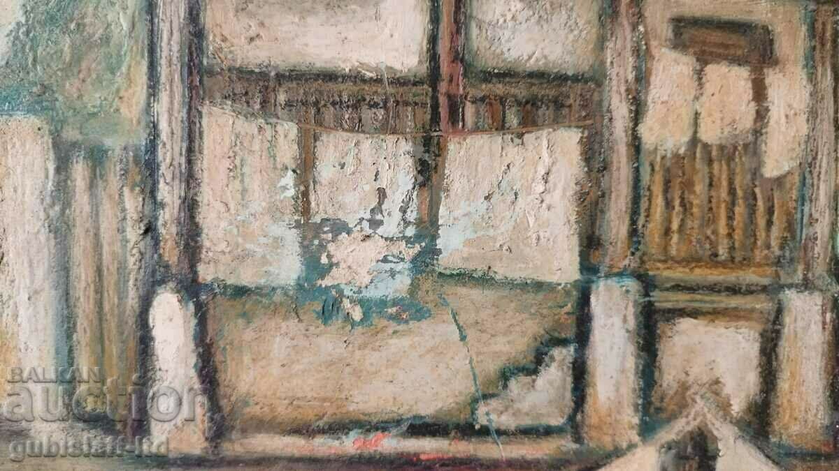 Picture, "Old house with laundry", art. D. Stanchev, 1970s with price 220.00 BGN | € 112.48 Picture, "Old house with laundry", art. D. Stanchev, 1970s with price 220.00 BGN | € 112.48
