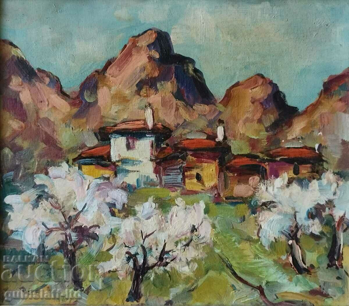 Картина, пролетен пейзаж, къщи с цена € 75.00 | 146.69 лв.