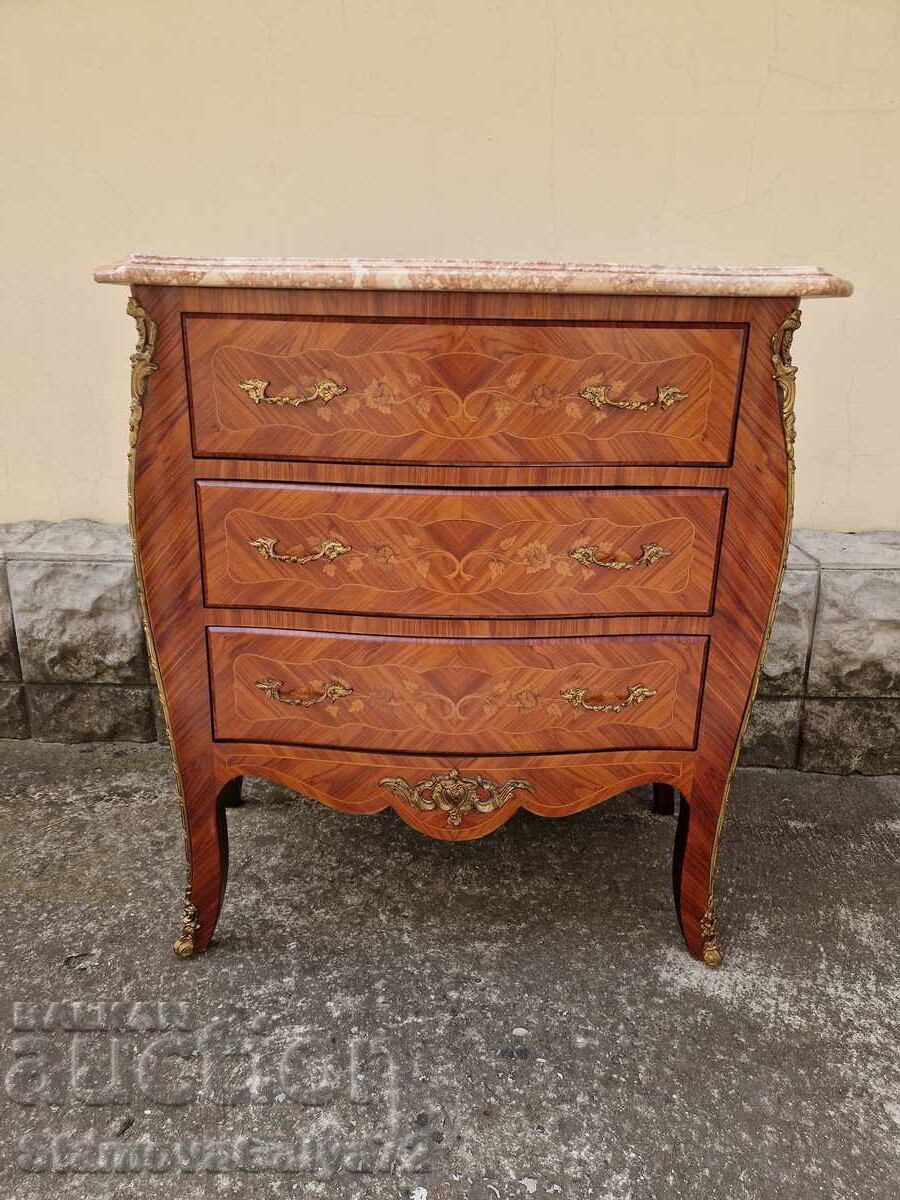 Auction Antique French Commode Chest of Drawers Inlay Marble Bronze Auction Antique French Commode Chest of Drawers Inlay Marble Bronze