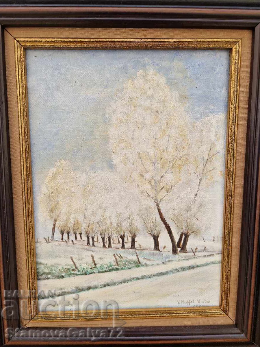 Много добра антикварна френска картина масло върху платно - 6