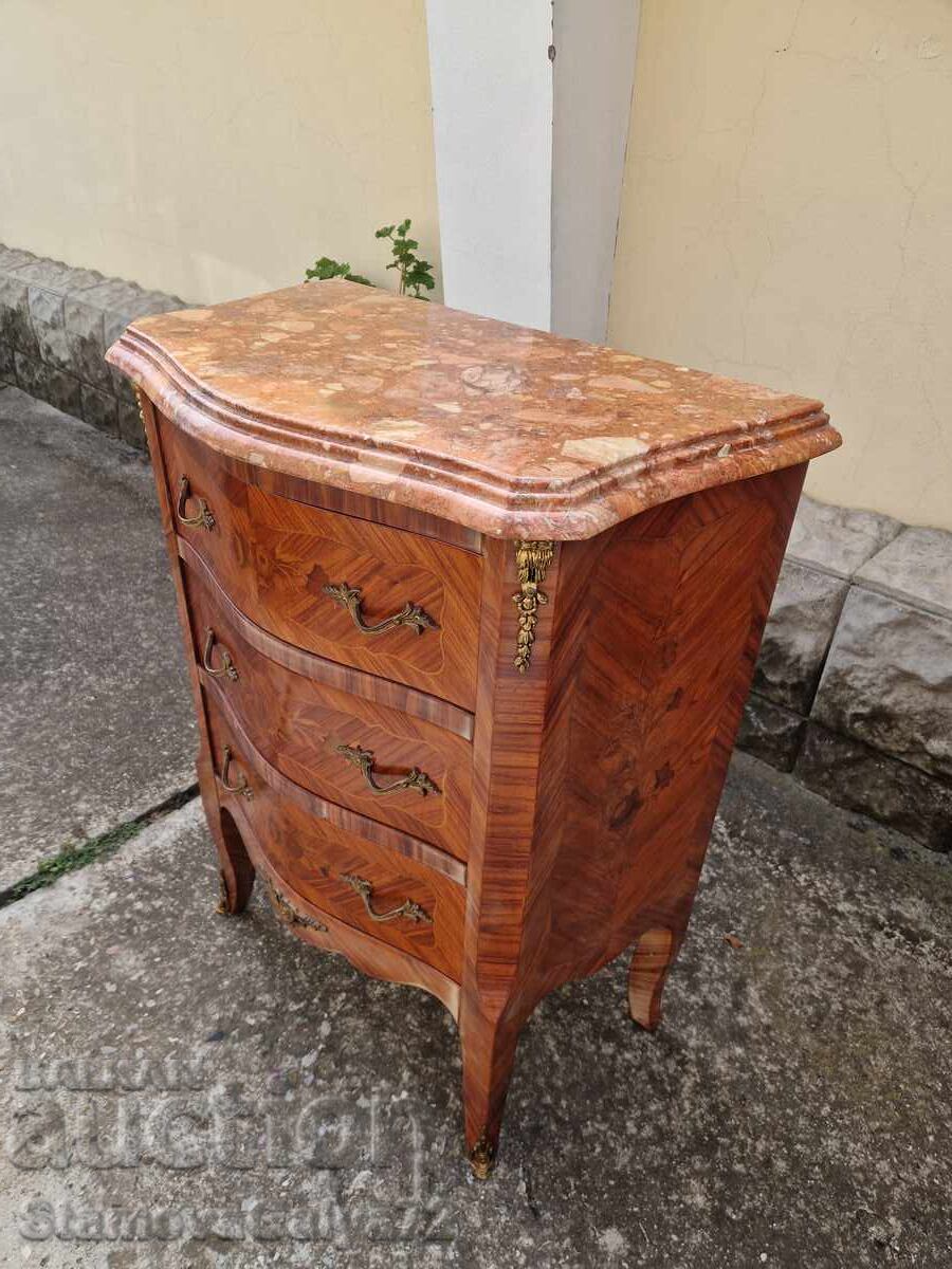 Livrarea Comodă franceză scrin antic intarsie marmură bronz Livrarea Comodă franceză scrin antic intarsie marmură bronz