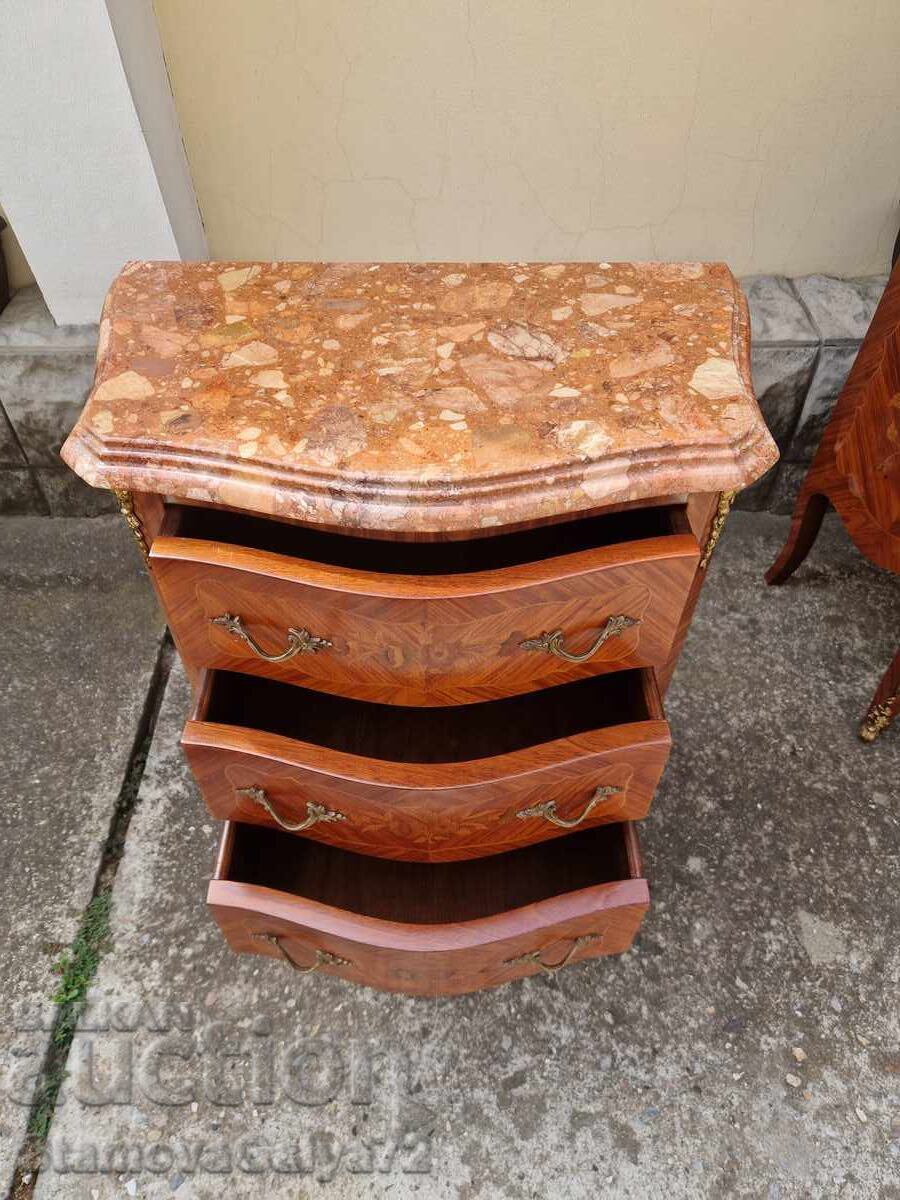 Comodă franceză scrin antic intarsie marmură bronz - 7